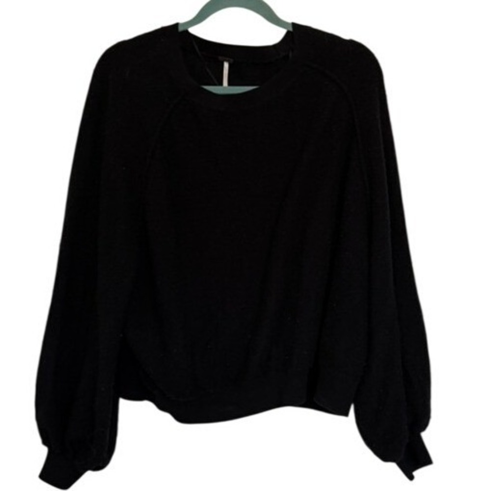 Free People Found My Friend Pullover Sweater Black Textured Medium OB1222468